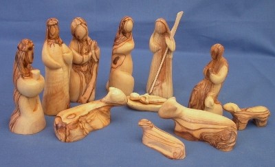 Olivenholz-Krippenfiguren ohne Gesichter (ohne Stall)