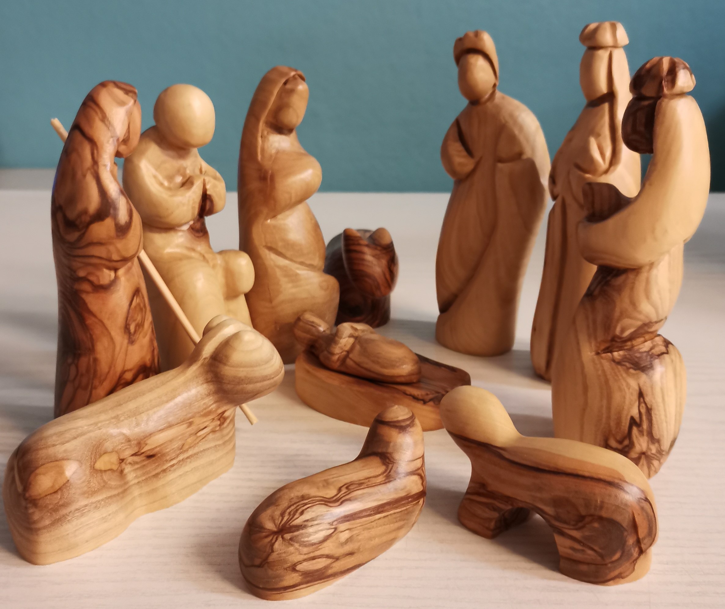 11teiligeOhne12cm Figurenset aus Olivenholz, 7 teilig mit Tiere