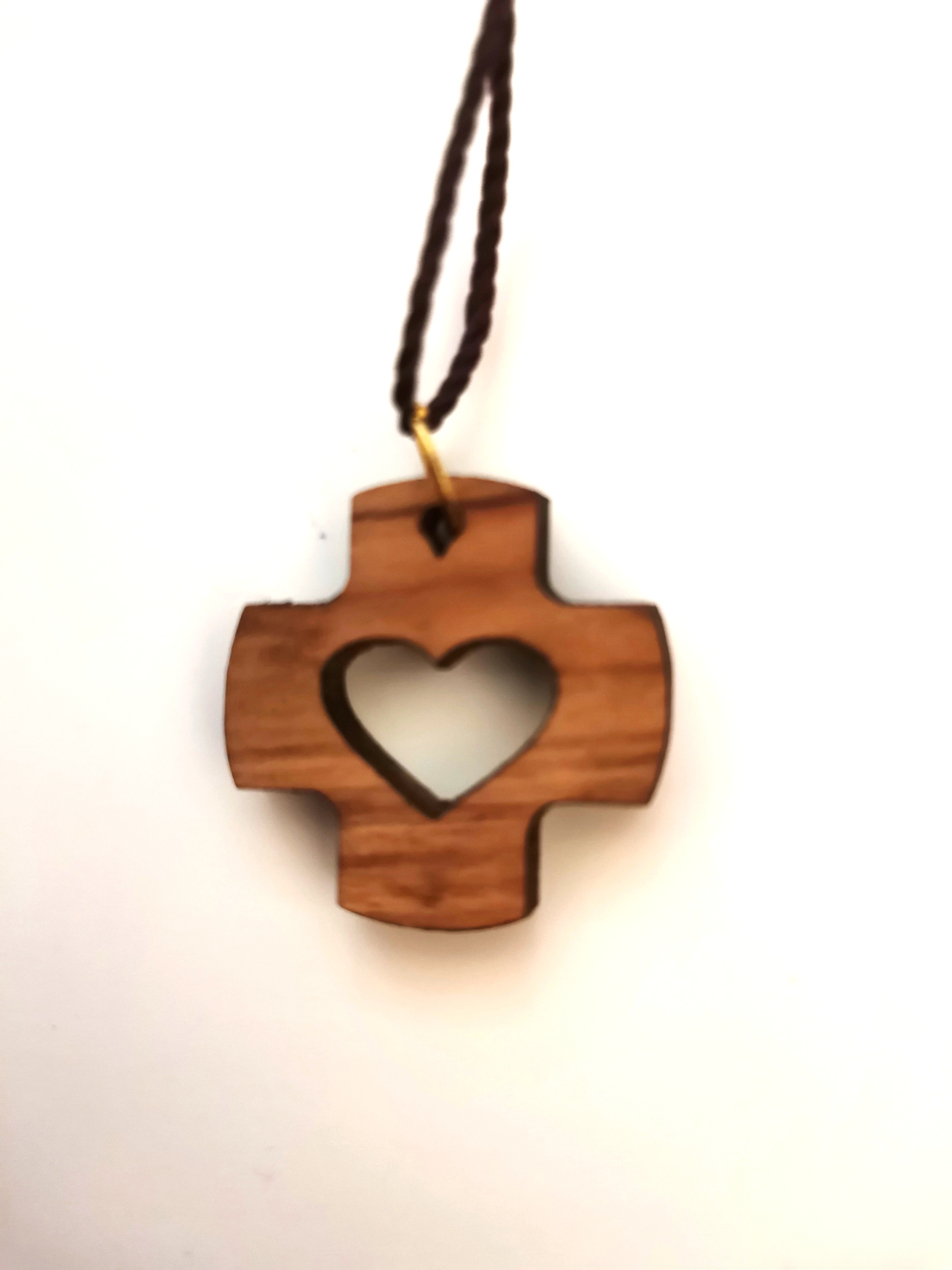 Kette Kreuz mit Herz mini - Olivenholz 2,5 cm