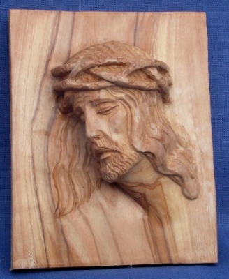 Olivenholz-Wandbild "Jesus mit Dornenkrone" - klein -