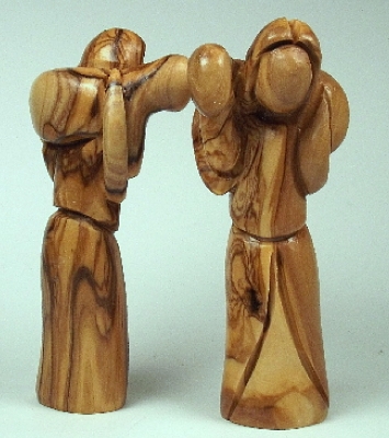 Olivenholz-Hirte mit Schaf auf Schulter, 10 cm
