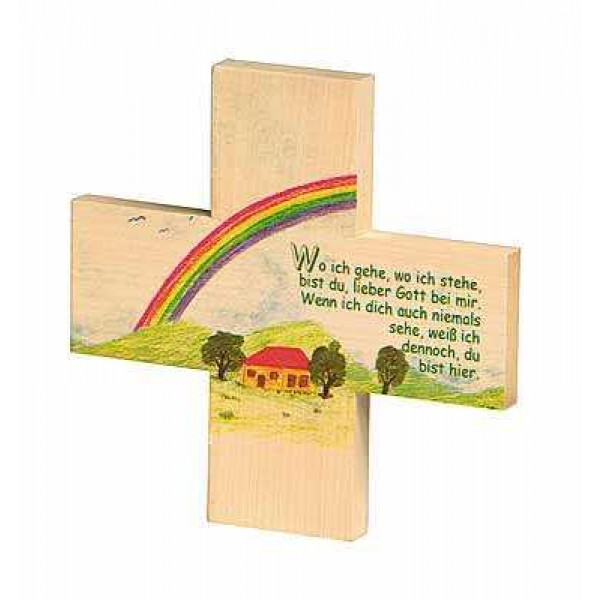 Holzkreuz Regenbogen - Kindergebet