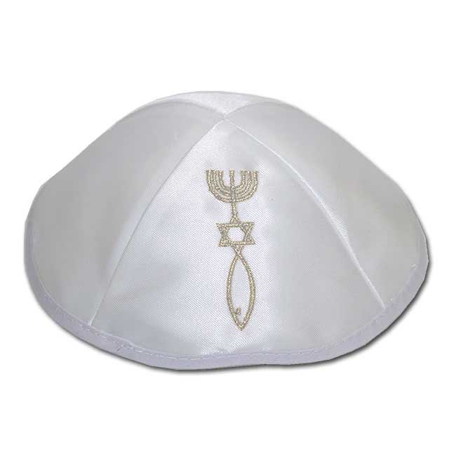 Kippa weiß - mit messianischem Motiv