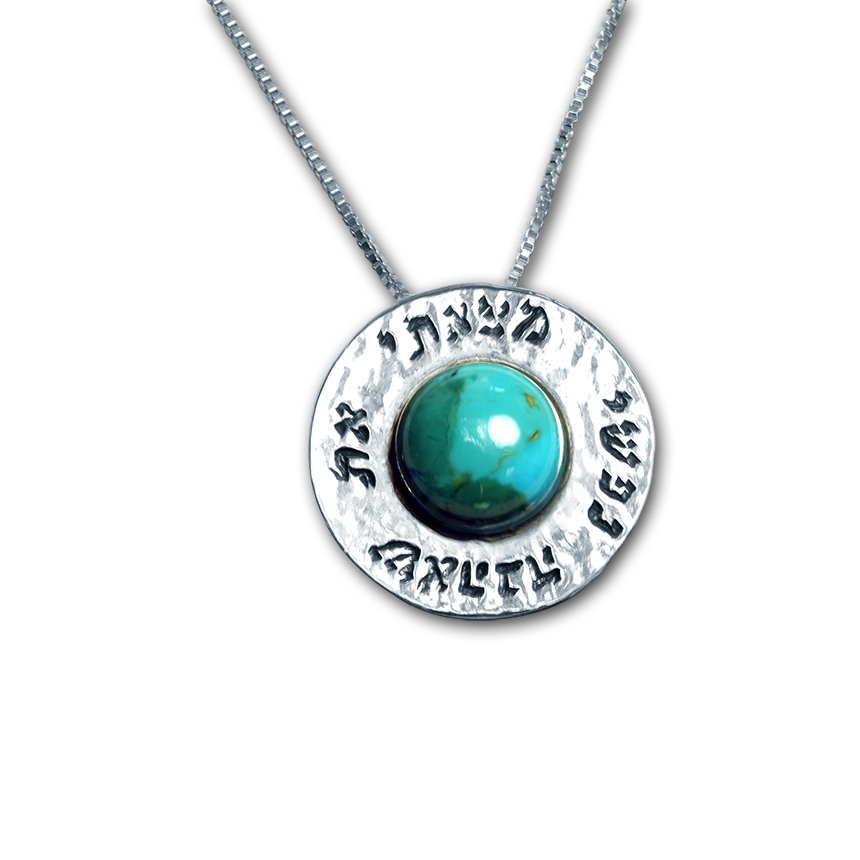 Runder Kettenanhänger (inkl. Halskette) mit Schrift und Opal