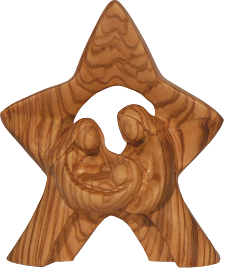 HOLY_FAMILY_STAR_4d96dfad18a76 Olivenholz Stern mit Heiliger Familie - Groß