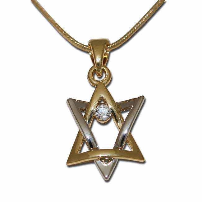 Kette mit Anhänger "Davidstern mit Zirkonia-Steinl" (weiß oder blau)