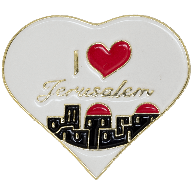 Anstecknadel (Pin) Herzform "Ich liebe Jerusalem"