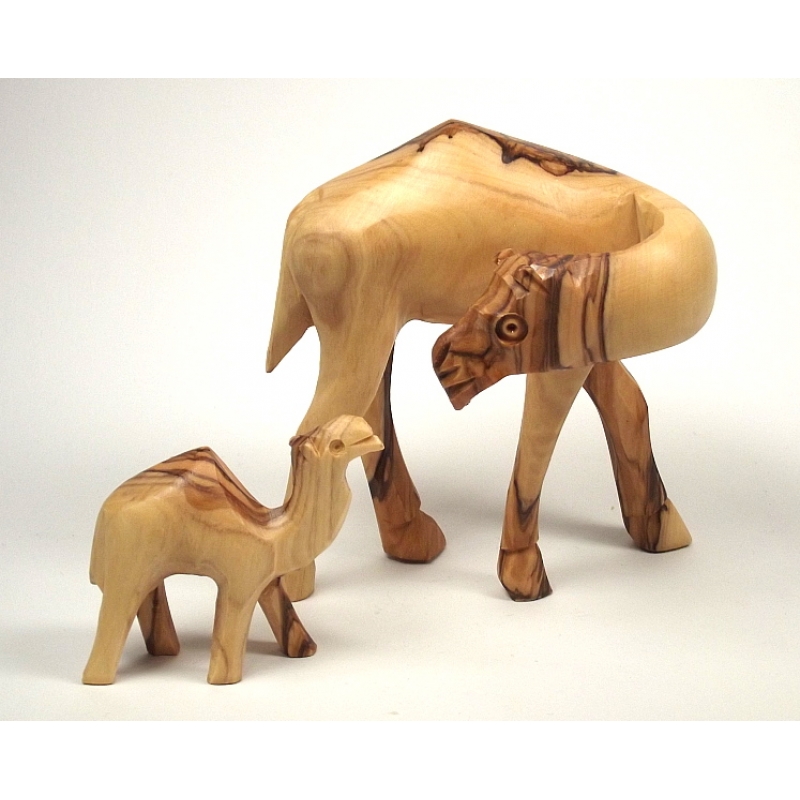 Kamel-mit-Kind Olivenholz-Figur, Kamelmutter mit Kamelkind, 11 cm