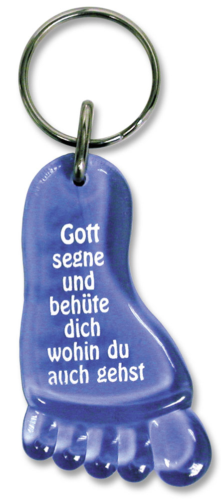 2965-S-AnhaengerBlau Schlüsselanhänger Fuß mit Segensgruß in Blau