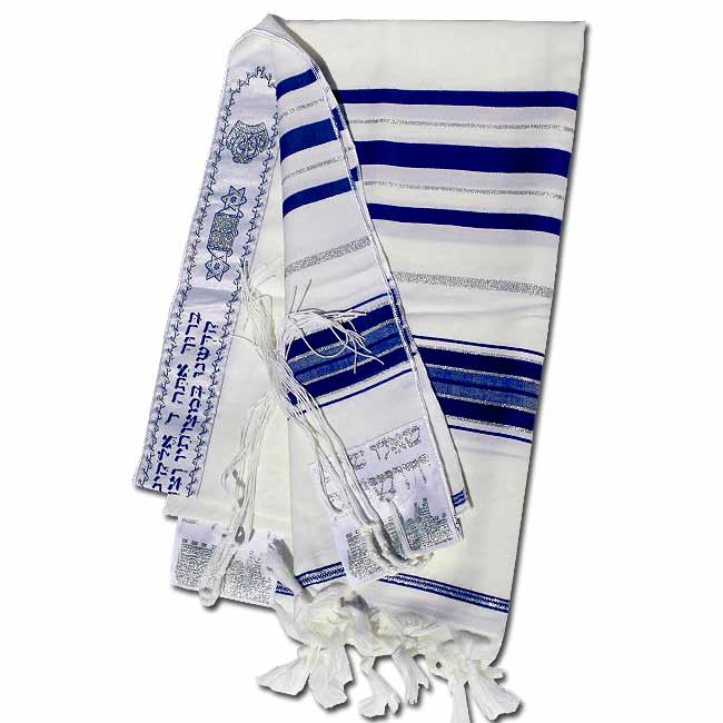 Großer XL - Tallit mit blauen und silbernen Streifen