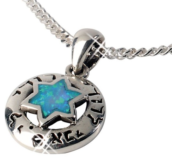 Davidstern mit Semi-Opal und hebräischem Text, Anhänger ohne Kette