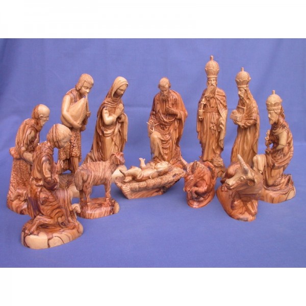 Olivenholz-Krippenfiguren mit Gesichter, 23 cm hoch