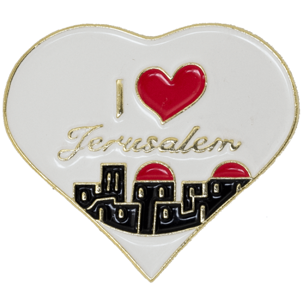 Anstecknadel (Pin) Herzform "Ich liebe Jerusalem"