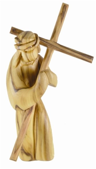 Olivenholzfigur, Jesus trägt sein Kreuz, 13 cm (OG)