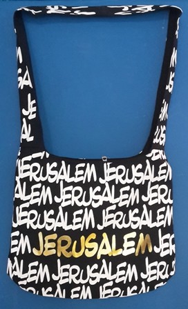 Umhängetasche "Jerusalem" schwarz-weiß-golden